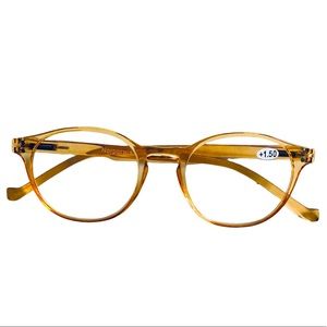 1.50 Yellow Gold Oversized Cat Eye Frame Reading Glasses Clear Lenses Flirty